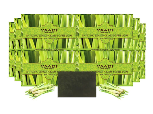 Enticing Organic Lemongrass Soap with Charcoal - Exfoliates & Polishes Skin - Makes Skin Smooth (12 x 75 gms / 2.7 oz)