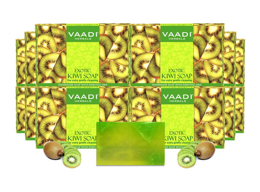 Exotic Organic Kiwi Soap with Green Apple Extract - Gently Clears Skin- Makes Skin Glowing (12 x 75 gms / 2.7 oz)