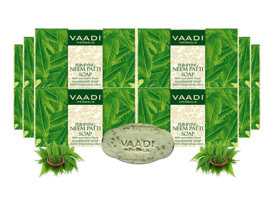 Organic Neem Soap with Pure Neem Leaves - Detoxifies Skin - Prevents Skin Breakouts (12 x 75 gms / 2.7 oz)