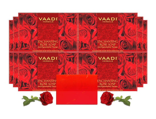 Enchanting Organic Rose Soap with Mulberry Extract - Anti Pigmentation Therapy - Lightens Dark Spots & Patches (12 x 75 gms / 2.7 oz)