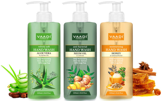 Luxurious Handwash - Organic Aloe Vera & Jojoba Oil, Neem Oil & Ginger, Honey & Sandal (3 x 250 ml / 8.5 fl oz )