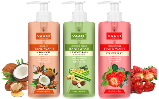 Luxurious Handwash - Organic Argan Oil & Coconut, Lemongrass & SheaButter, Strawberry (3 x 250 ml / 8.5 fl oz )