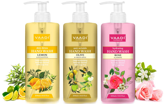 Luxurious Handwash - Organic Lemon & Eucalyptus, Olive & Green Apple, Rose & Jasmine (3 x 250 ml / 8.5 fl oz )