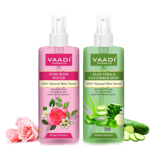 Rose Water & Aloe Vera Cucumber Mist - 100% Natural & Pure (250 ml x 2)