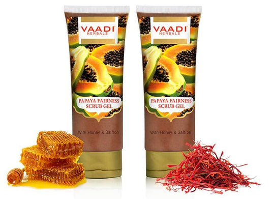 Organic Papaya Fairness Scrub Gel with Honey & Saffron - Lightens Tan - Smoothens Skin Texture & Makes Skin Flawless (2 x 110 gms / 4 oz)