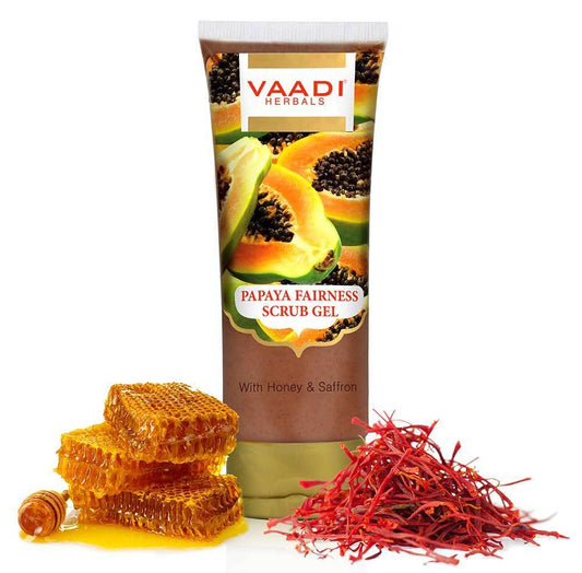 Organic Papaya Fairness Scrub Gel with Honey & Saffron - Lightens Tan - Smoothens Skin Texture & Makes Skin Flawless (110 gms / 4 oz)
