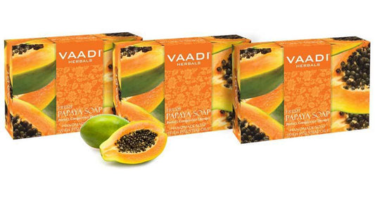 Organic Fresh Papaya Soap - Clears Impurities off Skin - Lightens Skin Tone  Gives a Natural Glow (3 x 75 gms / 2.7 oz)