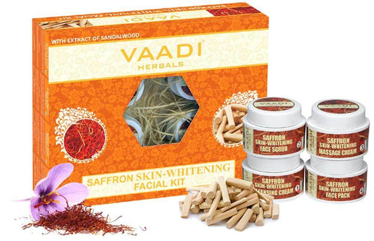 Skin Whitening Organic Saffron Facial Kit with Sandalwood oil, Orange Peel, Lemongrass & Shea Butter - Lightens Skin Tone (70 gms/2.5 oz)