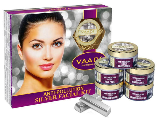 Anti Pollution Organic Silver Facial Kit with Pure Silver Dust, Rosemary and Lavender Oil, Sandalwood Paste - Cleanses and Moisturises Skin (270 gms/9.6 oz)
