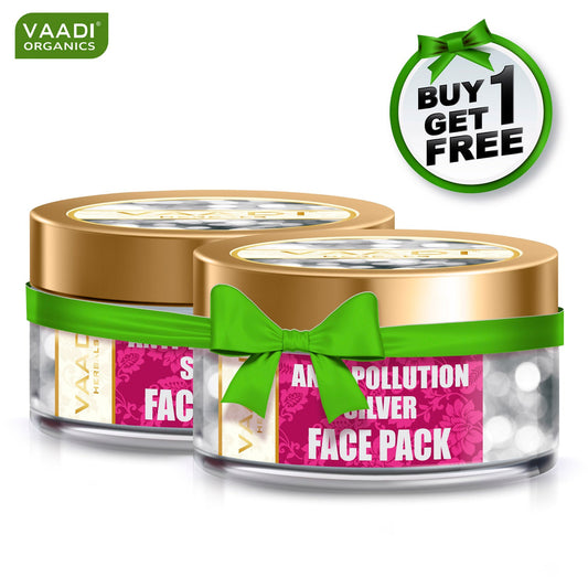 Anti Pollution Organic Silver Face Pack with Pure Silver Dust- Purifies and Moisturises Skin (70 gms/2.5 oz) (Buy 1 Get 1 Free)