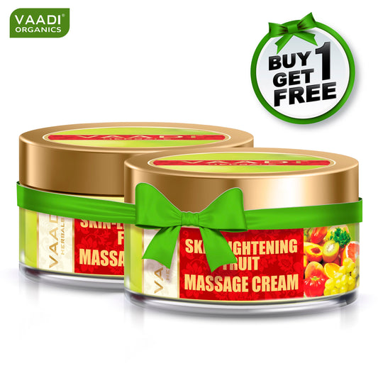Skin Lightening Organic Fruit Massage Cream with Orange Extract & Turmeric - Removes Sun Tan Lightens Complexion ( 50 gms /2 oz) (Buy 1 Get 1 Free)