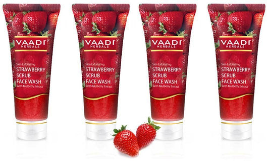 Skin Exfoliating Organic Strawberry Scrub Face Wash with Mulberry Extract - Removes Dead Skin Deeply Nourishes Skin ( 4 x 60ml/ 21.1 fl oz)