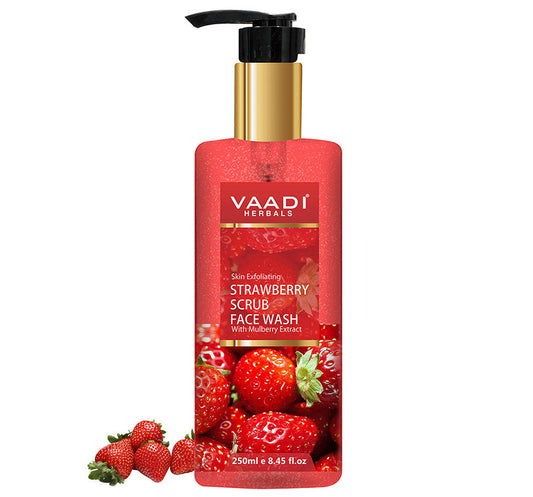 Skin Exfoliating Organic Strawberry Scrub Face Wash with Mulberry Extract - Removes Dead Skin Deeply Nourishes Skin  (250 ml / 8.5 fl oz )
