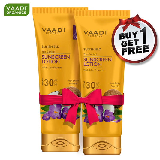 Organic Sunscreen Lotion SPF 30 wth Lilac Extract - Anti oxidant Rich Long Lasting Protects from Sun Tan (110 ml / 4 fl oz) (Buy 1 Get 1 Free)