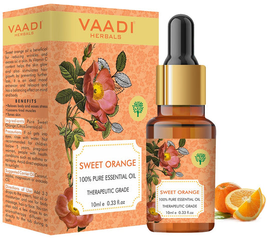 Organic Sweet Orange Essential Oil - Vitamin C Reduces Hairfall, Improves Skin Complexion, Enhances Mood, Loosens Tired Muscles - 100% Pure Therapeutic Grade (10 ml/ 0.33 oz)