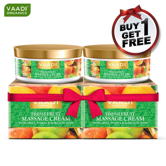 Organic Fresh Fruit Massage Cream with Apple, Papaya & Kokum Butter - Deep Nourishes Enhances Complexion (150 gms / 5.3 oz) (Buy 1 Get 1 Free)