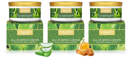 Organic All Purpose Cream with Aloe Vera, Honey & Manjistha - Lightens Pigmentation - Improves Complexion (3 x 150 gms/ 5.3 oz)