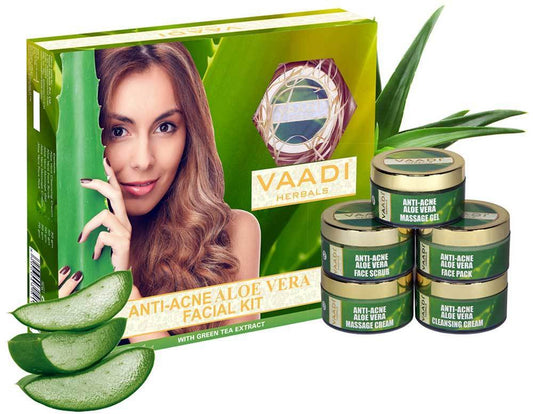 Anti Acne Organic Aloe Vera Facial Kit - Clears Skin Deep Impurities - Protects & Hydrates Skin (270 gms/9.6 oz)