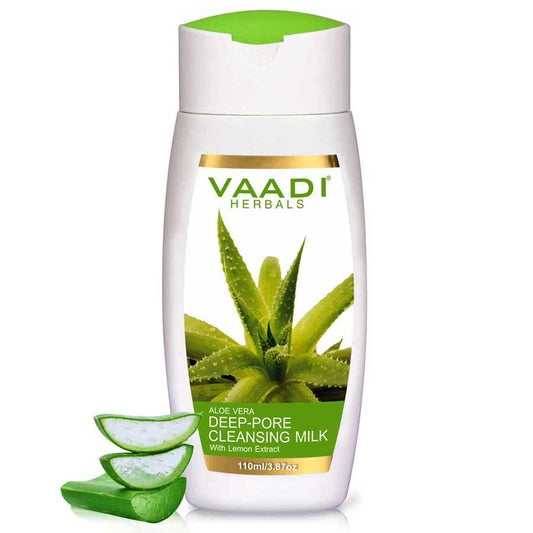 Organic Aloe Vera Deep Pore Cleansing Milk with Lemon Extract - Cleanses & Softens Skin Locks In Moisture All Day (110 ml/ 4 fl oz)