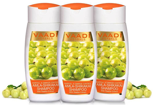 Hairfall & Damage Control amla shikakal Organic Shampoo (Indian Gooseberry Extract) - Promotes Hair Growth Adds Shine to Hair (3 x 110 ml/4 fl oz)