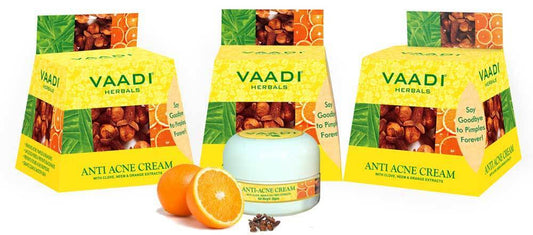 Anti Acne Organic Cream with Clove Oil & Neem Extract - Anti Bacterial Therapy Controls Excess Oil Prevents Acne (3 x 30 gms / 1.1 oz)