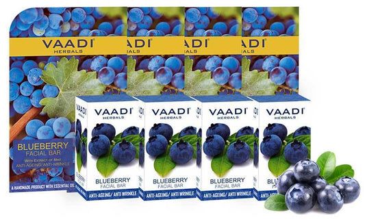 Organic Blueberry Facial Bar with Mint Extract & Olive Oil - Prevents Wrinkles Makes Skin Youthful (4 x 25 gms/0.9 oz)