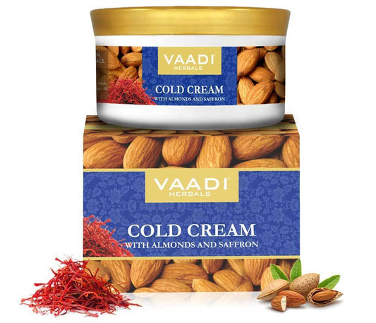 Organic Cold Cream with Almond Oil, Aloe Vera & Saffron - Protects & Moisturises Skin Reduces Wrinkles (150 gms / 5.3 oz)