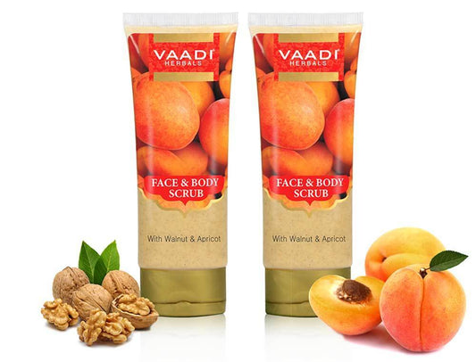 Organic Face & Body Scrub with Walnut & Apricot - Exfoliates & Unclogs Pores - Keeps Skin Youthful ( 2 x 110 gms / 4 oz)