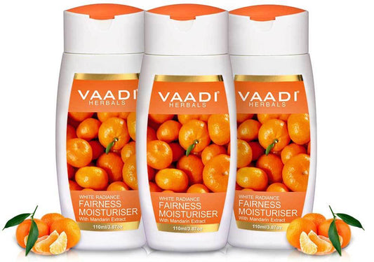 Organic Fairness Moisturiser with Mandarin Extract - Vitamin C Rich - Lightens Skin Tone  Controls Pigmentation (3 x 110 ml/ 4 fl oz)