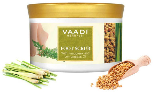 Organic Foot Scrub with Fenugreek & Lemongrass Oil - Therapeutic Exfoliates Rejuvenates Damaged Skin Softens Skin (500 gms / 17.7 oz)