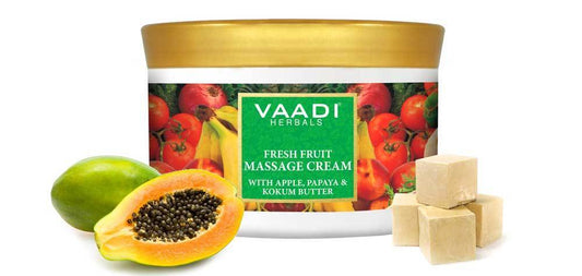 Organic Fresh Fruit Massage Cream with Apple, Papaya & Kokum Butter - Deep Nourishes Enhances Complexion (500 gms / 17.7 oz)