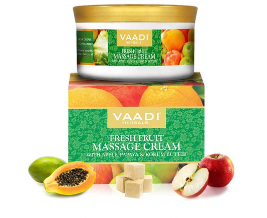 Organic Fresh Fruit Massage Cream with Apple, Papaya & Kokum Butter - Deep Nourishes Enhances Complexion (150 gms / 5.3 oz)