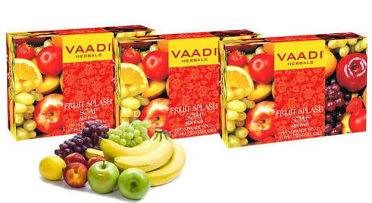 Organic Fruit Splash Soap with Orange, Peach, Lemon & Green Apple - Multivitamin Rich - Keeps Skin Nourished (3 x 75 gms/2.7 oz)