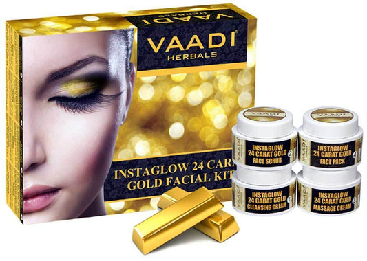 Organic 24 Carat Gold Facial Kit with Gold Leaves, Marigold & Wheatgerm Oil, Lemon Peel - Brightens Skin and Gives Glow (70 gms/2.5 oz)