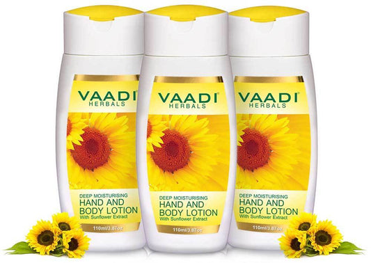 Organic Hand & Body Lotion with Sunflower Extract - Enhances Water Retention in Skin Keeps Skin Soft (3 x 110 ml/4 fl oz)