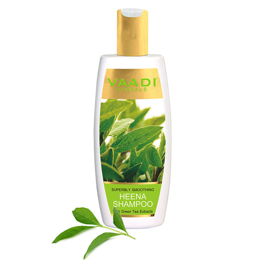 Superbly Smoothing Organic Heena Shampoo with Green Tea Extract - Controls Dry Frizzy Hair Strengthens Hair (350 ml/12 fl oz)