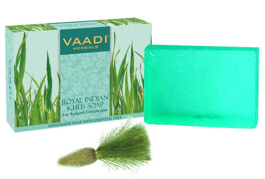Royal India Organic Khus (Vetiver) Soap with Olive & Soyabean Oil - Rejuvenates Skin Boosts Cellular Renewal ( 75 gms / 2.7 oz)