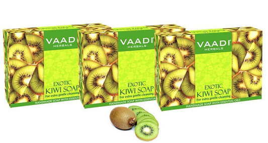 Exotic Organic Kiwi Soap with Green Apple Extract - Gently Clears Skin- Makes Skin Glowing (3 x 75 gms / 2.7 oz)