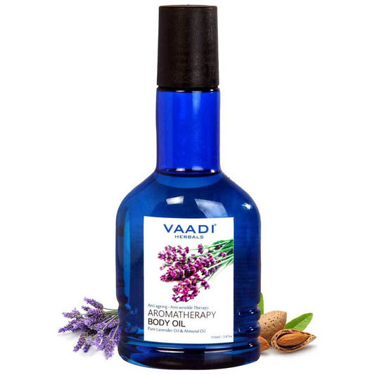 Organic Lavender Body Oil with Almond Extract - Aromatherapy - Anti Ageing Reduces Stress & Depression (110ml /4 fl oz)