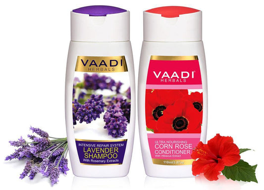 Intensive Repair Organic Lavender Shampoo with Rosemary Extract - Ultra Nutrient Rich Corn Rose Conditioner ( 2 x 110 ml/ 4 fl oz)