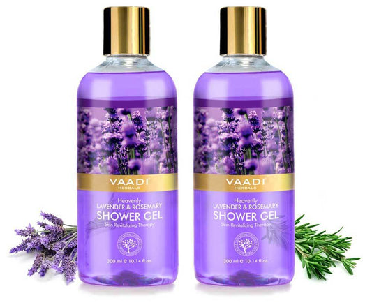 Heavenly Organic Lavender & Rosemary Shower Gel - Skin Rejuvenating Therapy - Relieves Puffiness (2 x 300 ml / 10.2 fl oz)