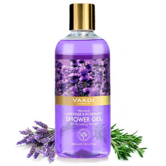 Heavenly Organic Lavender & Rosemary Shower Gel - Skin Rejuvenating Therapy Relieves Puffiness (300 ml / 10.2 fl oz)