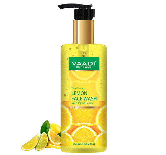 Skin Hydrating Organic Lemon Face Wash with Jojoba Beads - Removes Excess Oil Prevents Acne (250 ml / 8.5 fl oz )
