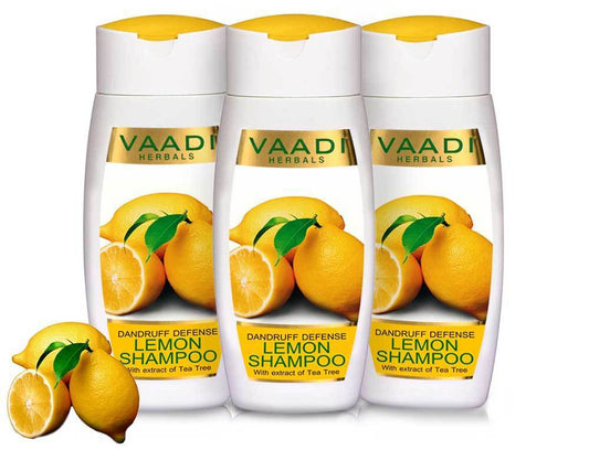 Dandruff Defense Organic Lemon Shampoo with Tea Tree Extract - Disinfects Scalp Prevents Hairfall (3 x 110 ml/ 4 fl oz)