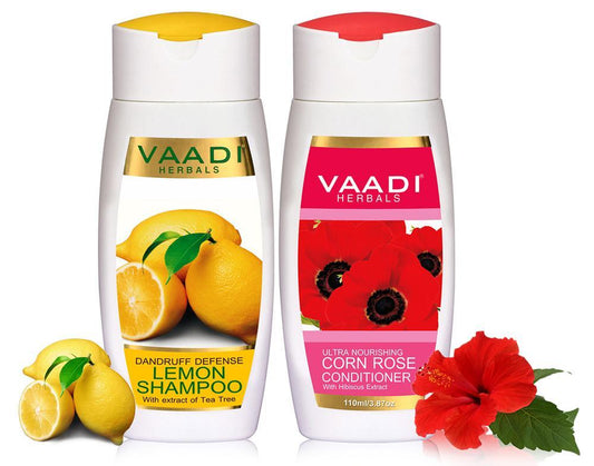 Dandruff Defense Organic Lemon Shampoo with Tea Tree Extract - Ultra Nutrient Rich Corn Rose Conditioner (2 x 110 ml/4 fl oz)