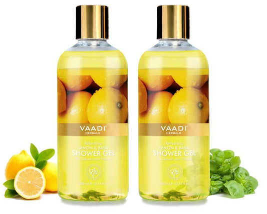Refreshing Organic Lemon & Basil Shower Gel - Skin Detoxifying - Brightens Skin (2 x 300 ml / 10.2 fl oz)