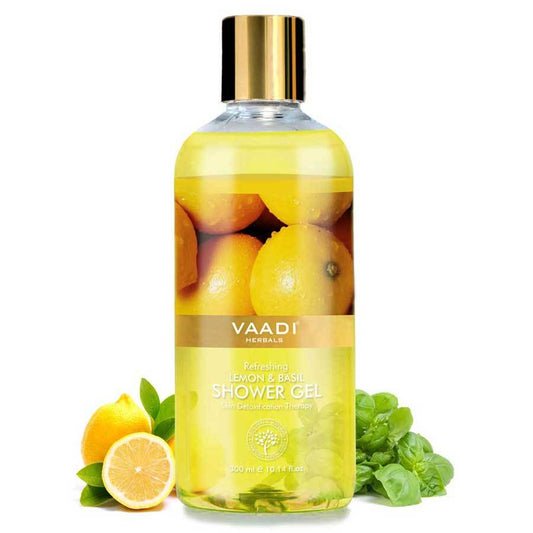 Refreshing Organic Lemon & Basil Shower Gel - Skin Detoxifying Brightens Skin (300 ml / 10.2 fl oz)