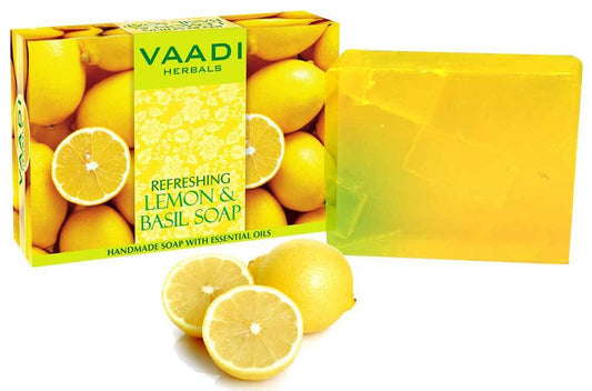 Refreshing Organic Lemon & Basil Soap - Tones & Brightens Skin Detoxifies Skin Deep (75 gms / 2.7 oz)