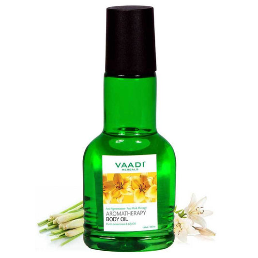 Organic Lemongrass Oil with Lily Extract - Aromatherapy - Strengthens Bones Relieves Headache Heals Skin (110 ml/4 fl oz)