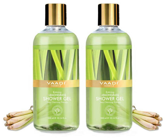 Enticing Organic Lemongrass Shower Gel - Deep Nourishing - Anti Bacterial _ Makes Skin Healthy (2 x 300 ml / 10.2 fl oz)